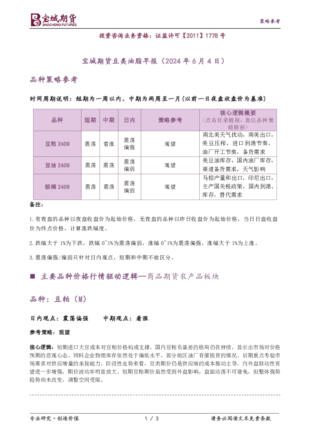 宝城期货豆类油脂早报