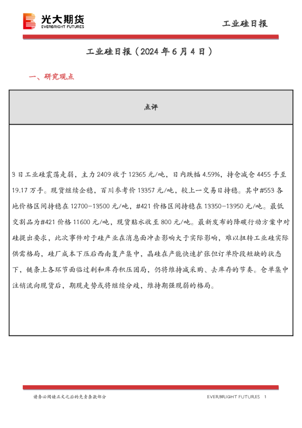 工业硅日报