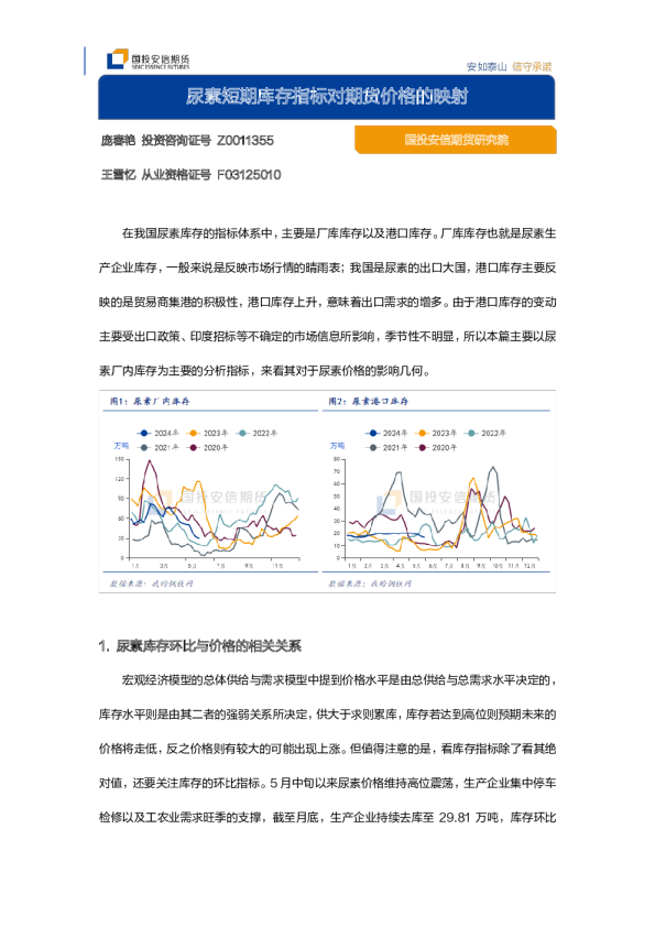尿素短期库存指标对期货价格的映射