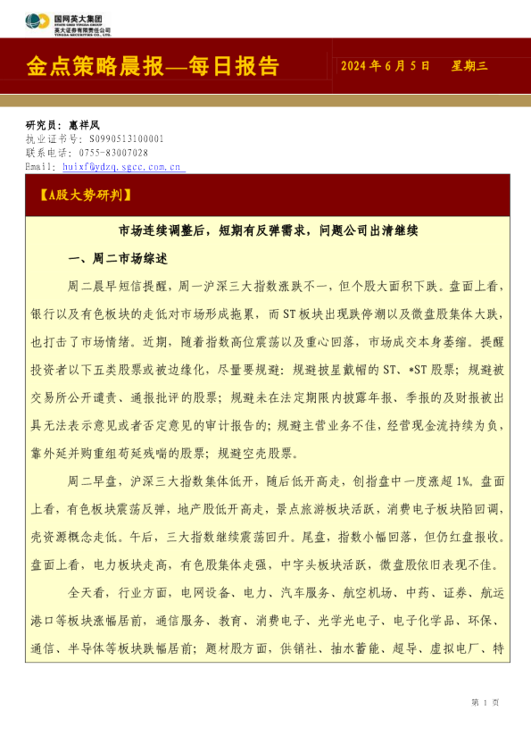 金点策略晨报—每日报告