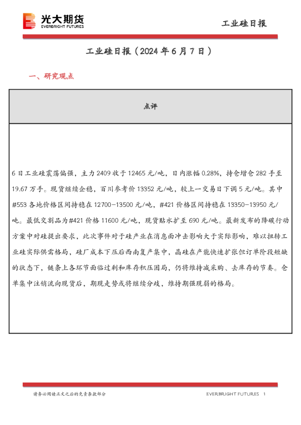 工业硅日报