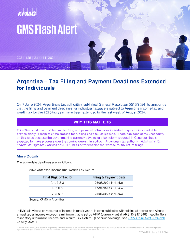 阿根廷 - 延长个人的纳税申报和支付期限
