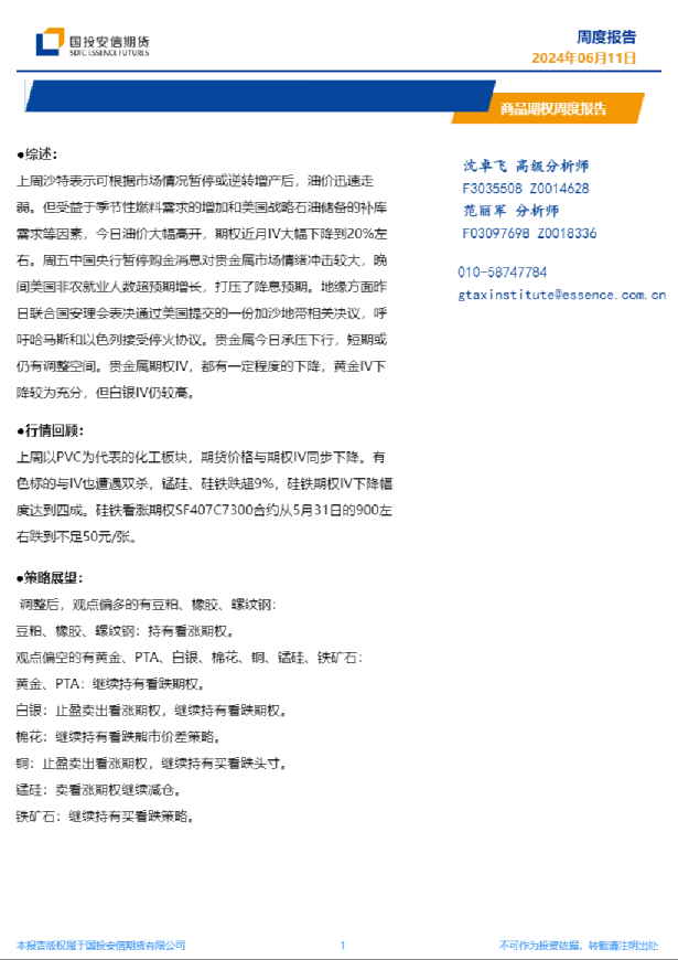 商品期权周度报告