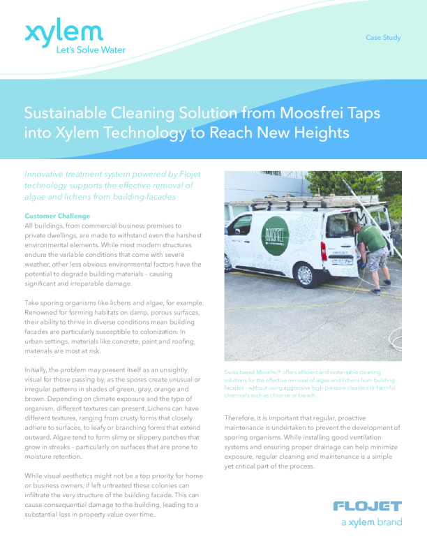 Moosfrei ® 可持续清洁解决方案融入 Xylem 技术 ， 达到新高度