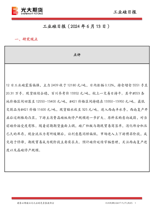 工业硅日报