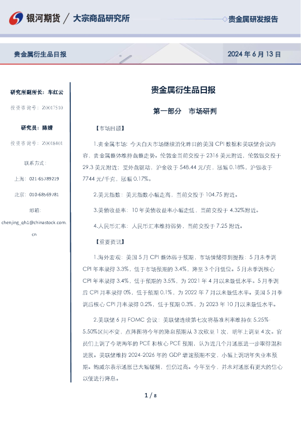 贵金属衍生品日报