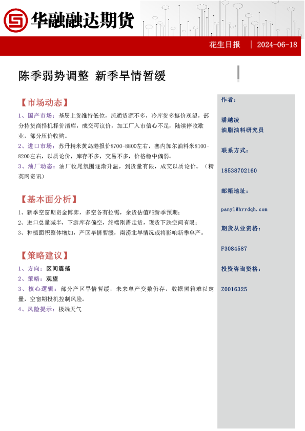 花生日报：陈季弱势调整 新季旱情暂缓