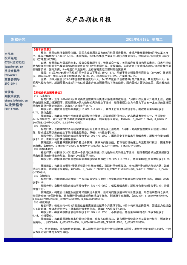 农产品期权日报