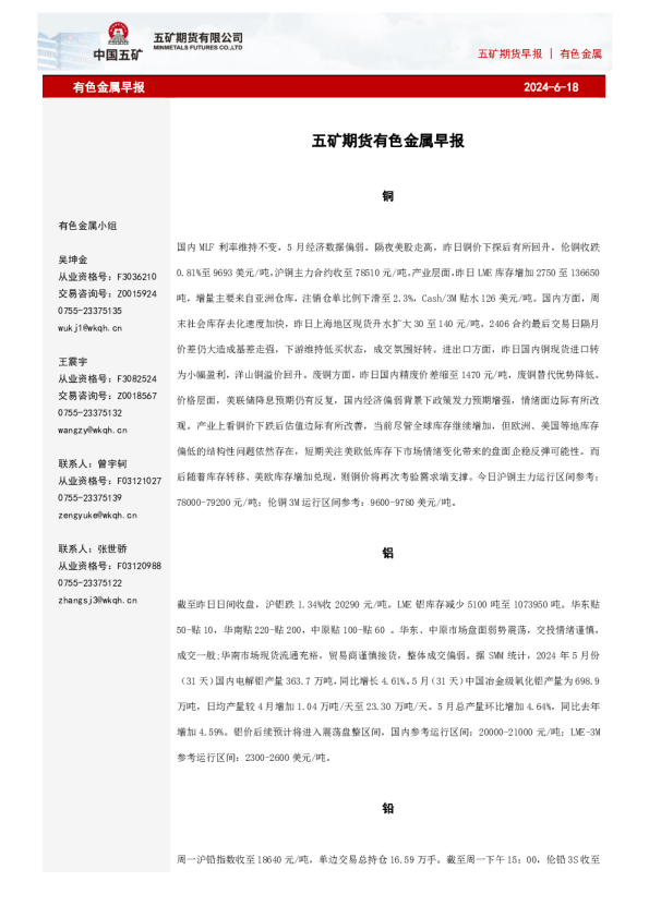 五矿期货早报有色金属
