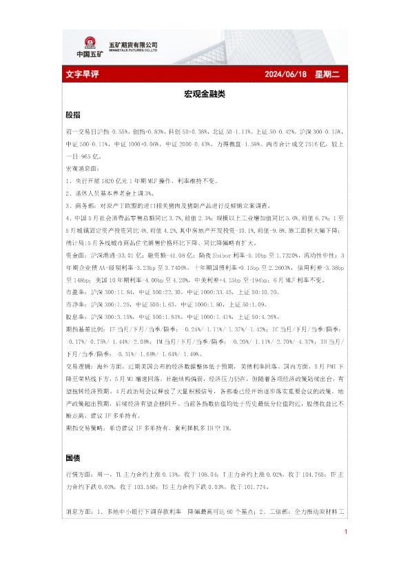 五矿期货文字早评