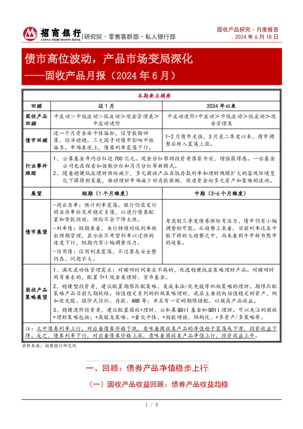 固收产品月报（2024年6月）：债市高位波动，产品市场变局深化
