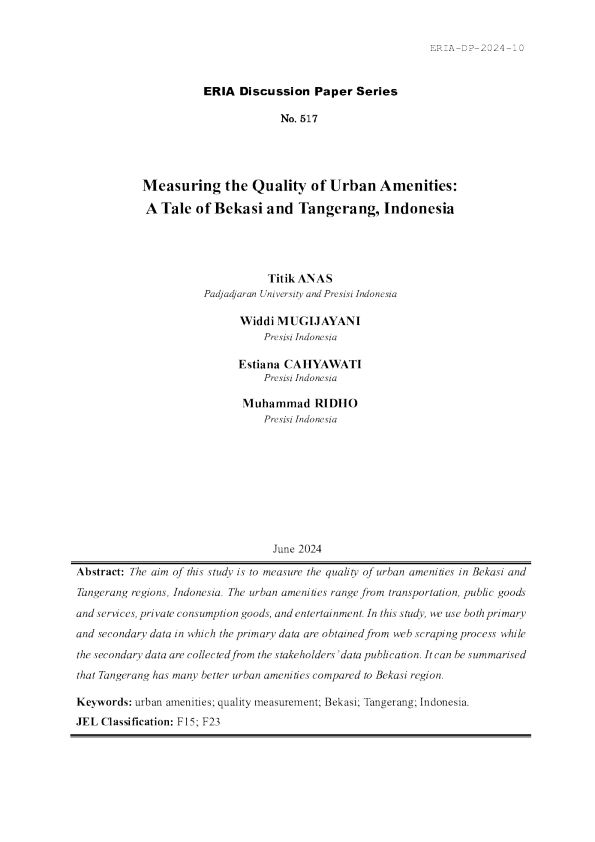 衡量城市设施的质量 ： 印度尼西亚 Bekasi 和 Tangerang 的故事