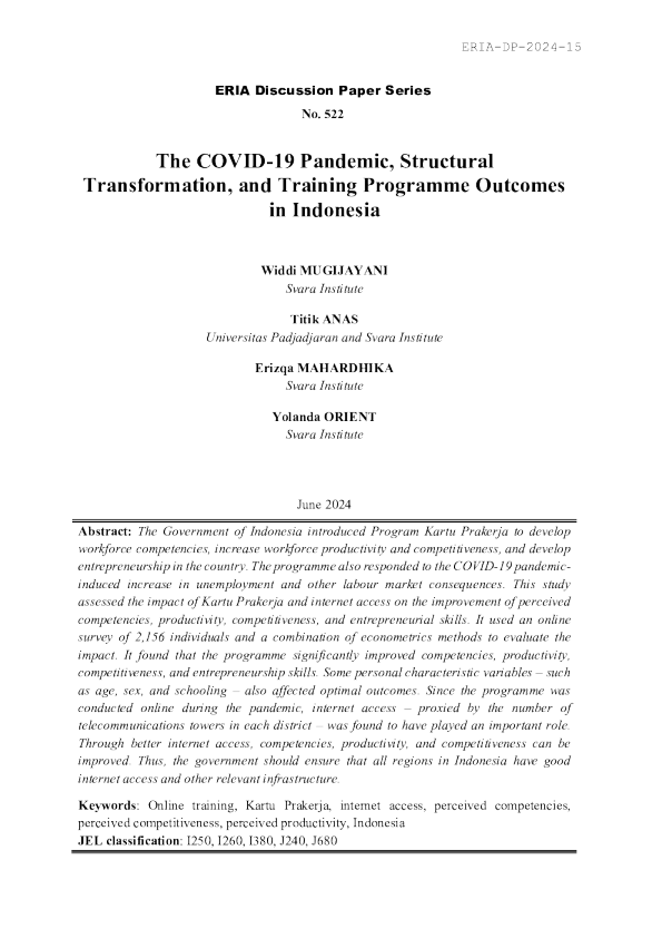 印度尼西亚的 COVID - 19 大流行、结构转型和培训计划成果