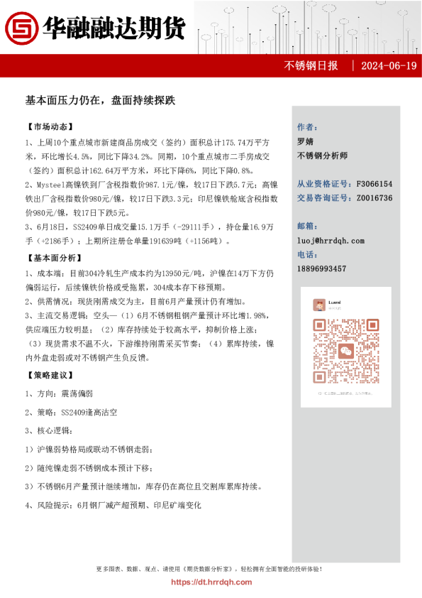不锈钢日报：基本面压力仍在，盘面持续探跌