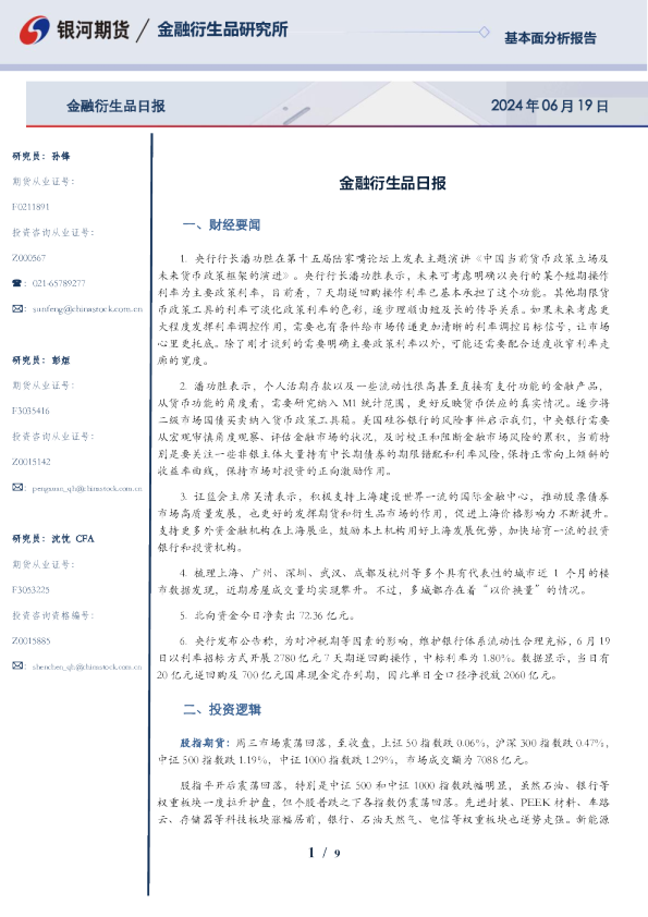 金融衍生品日报