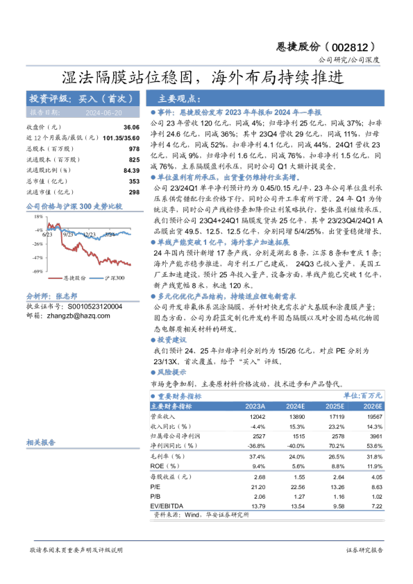 湿法隔膜站位稳固，海外布局持续推进
