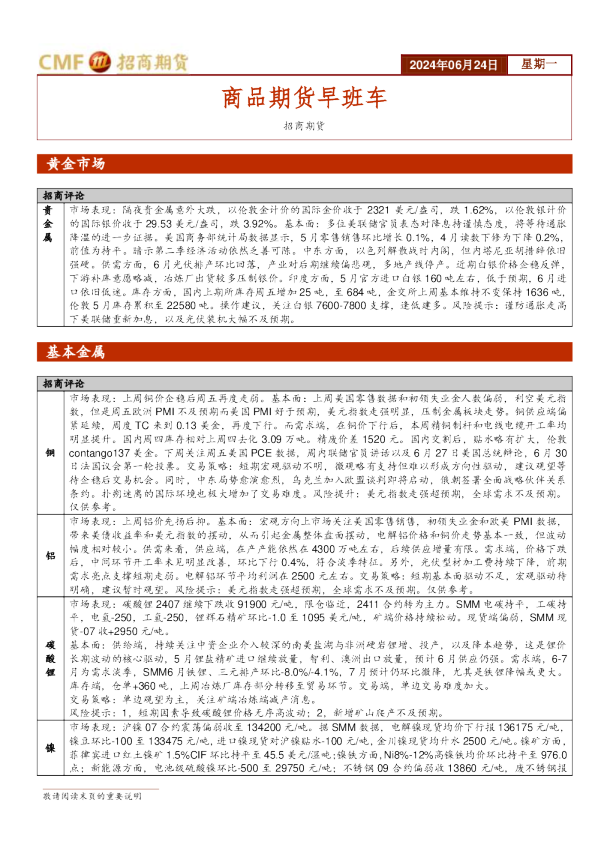 商品期货早班车