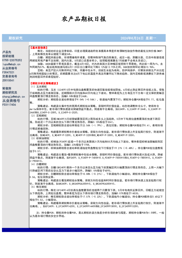 农产品期权日报