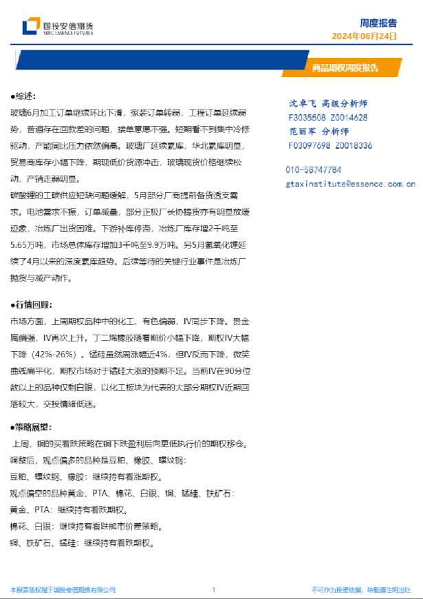 商品期权周度报告