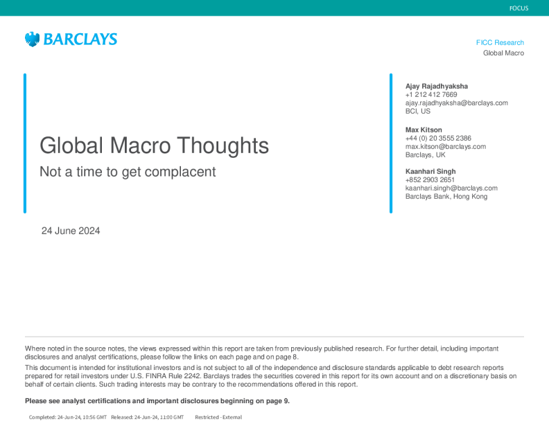 全球宏观思考 ： 不是自满的时候