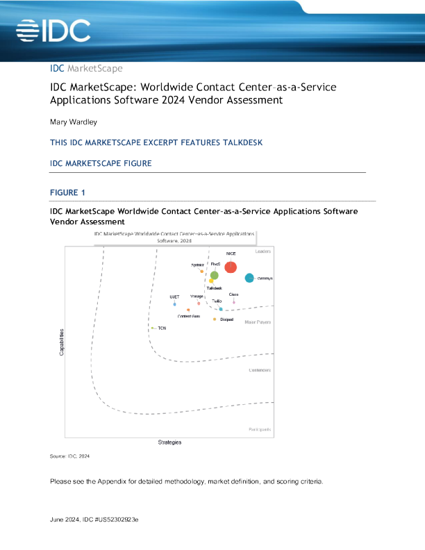 2024 IDC MarketScape for Contact Center as a Service (CCaaS) 应用软件