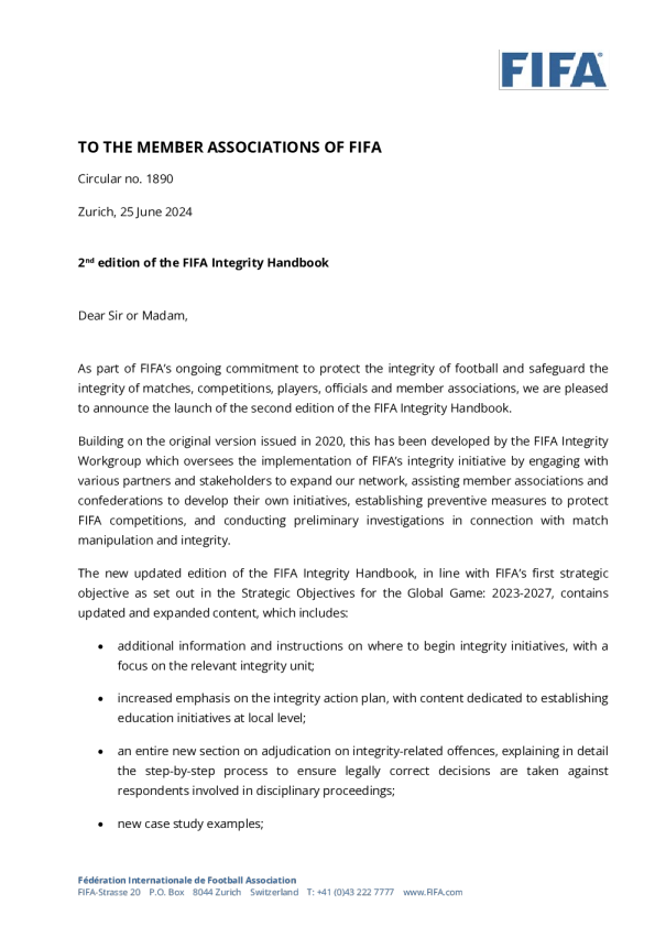 第 1890 号通告 _ FIFA 诚信手册第 2 版