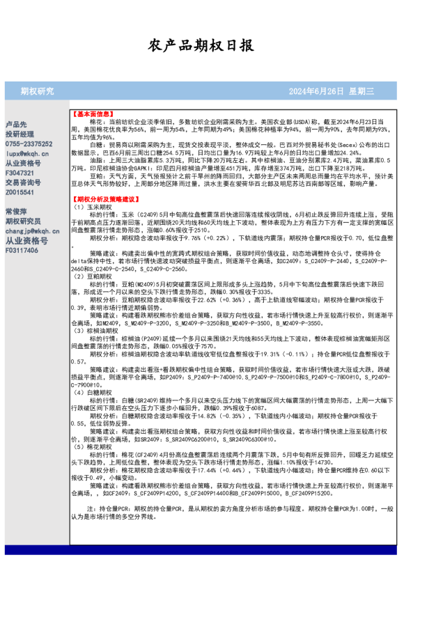 农产品期权日报