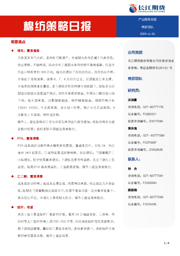 棉纺策略日报