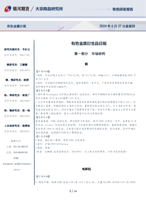 有色金属衍生品日报