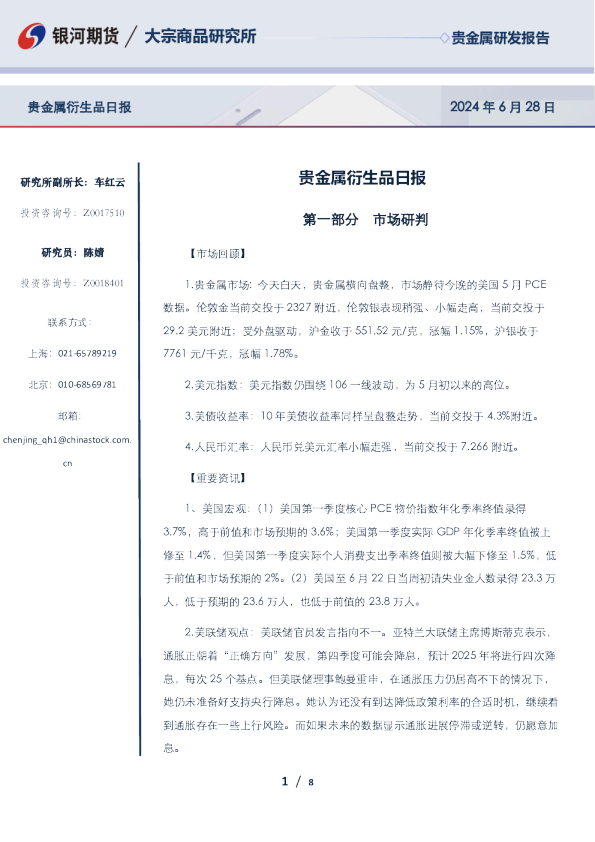 贵金属衍生品日报