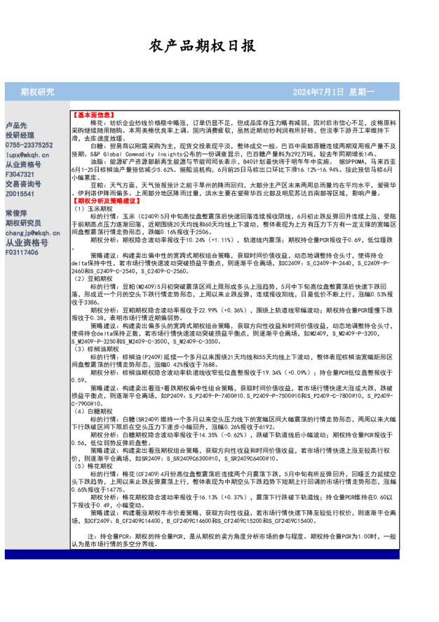 农产品期权日报
