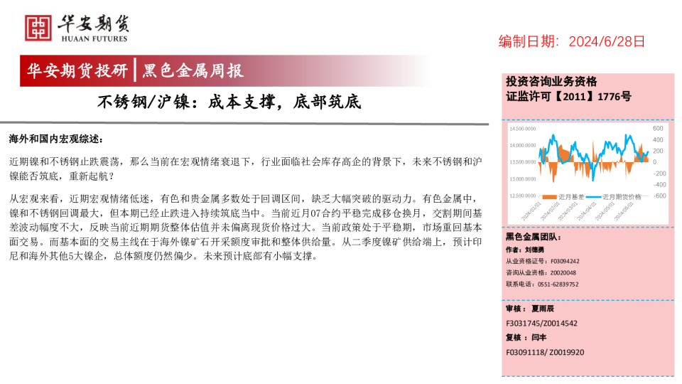 不锈钢、沪镍：成本支撑，底部筑底