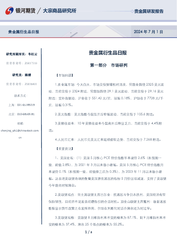 贵金属衍生品日报