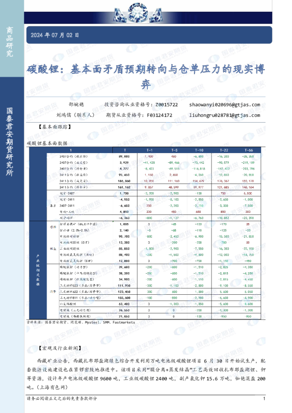 碳酸锂：基本面矛盾预期转向与仓单压力的现实博弈