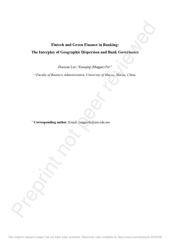 金融科技与绿色金融在银行业中的互动：地理分布与银行治理的关系