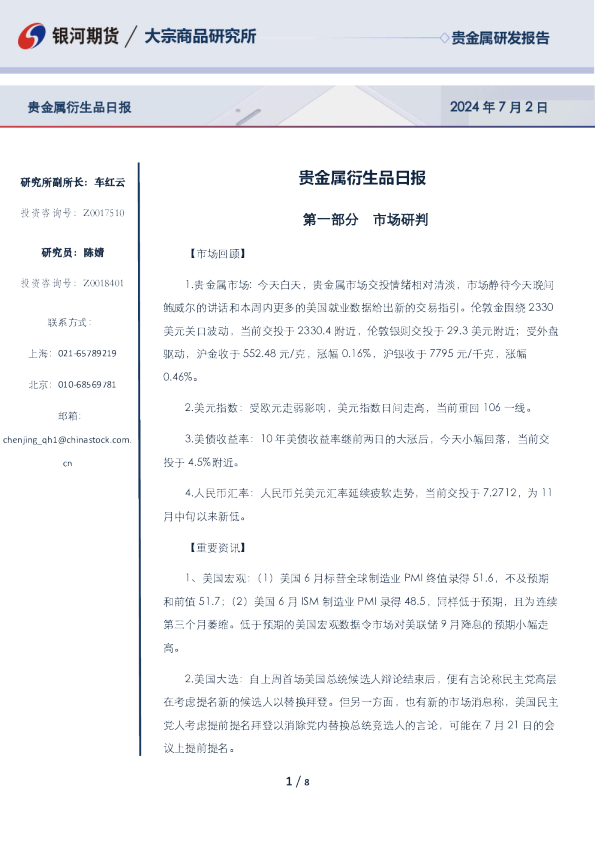 贵金属衍生品日报