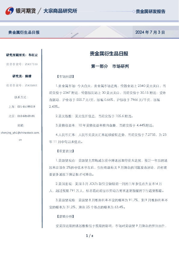 贵金属衍生品日报