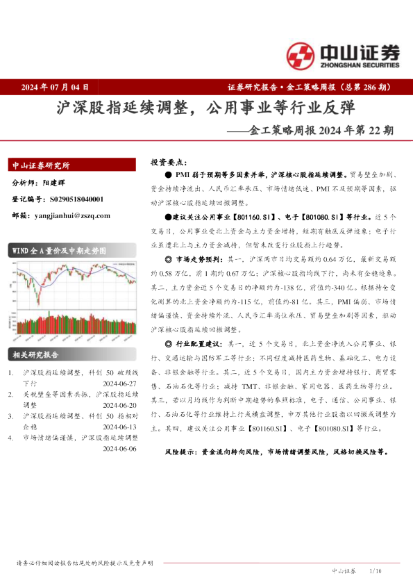 金工策略周报2024年第22期：沪深股指延续调整，公用事业等行业反弹