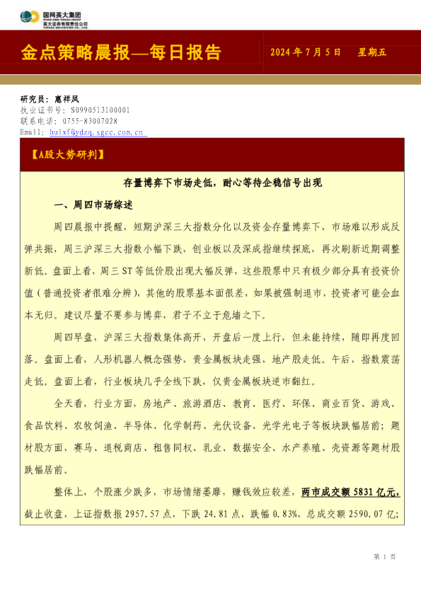 金点策略晨报—每日报告