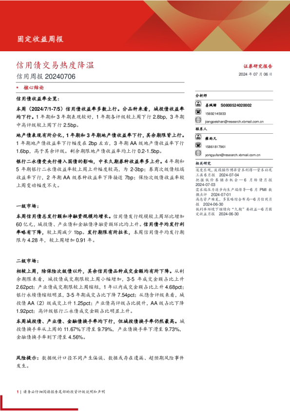 信用：信用债交易热度降温
