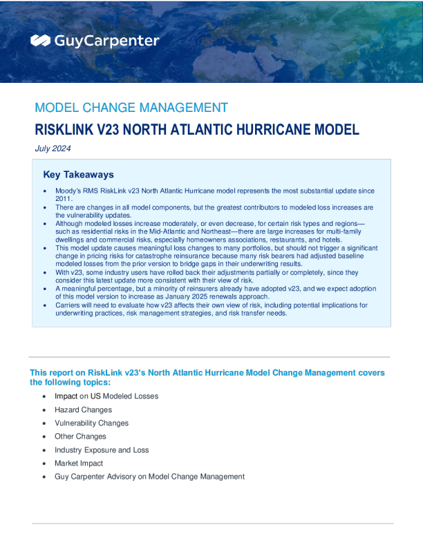 模型变更管理 ： RiskLink V23 北大西洋飓风模型