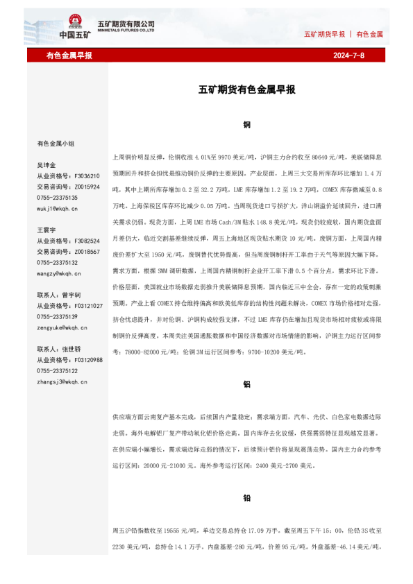 有色金属早报