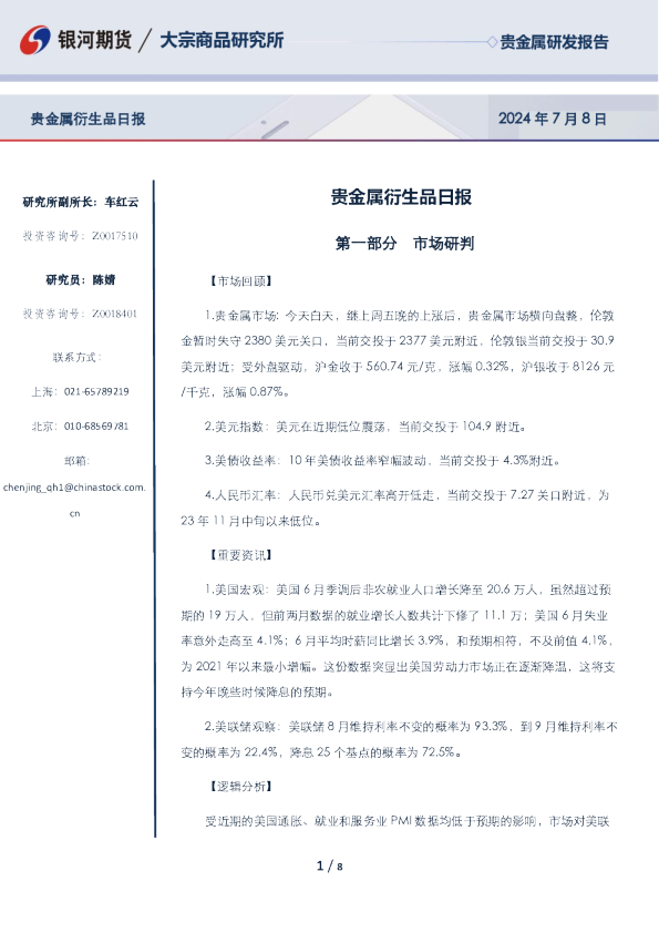 贵金属衍生品日报