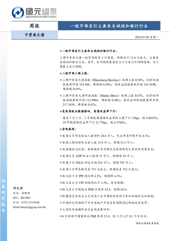 中资美元债周报