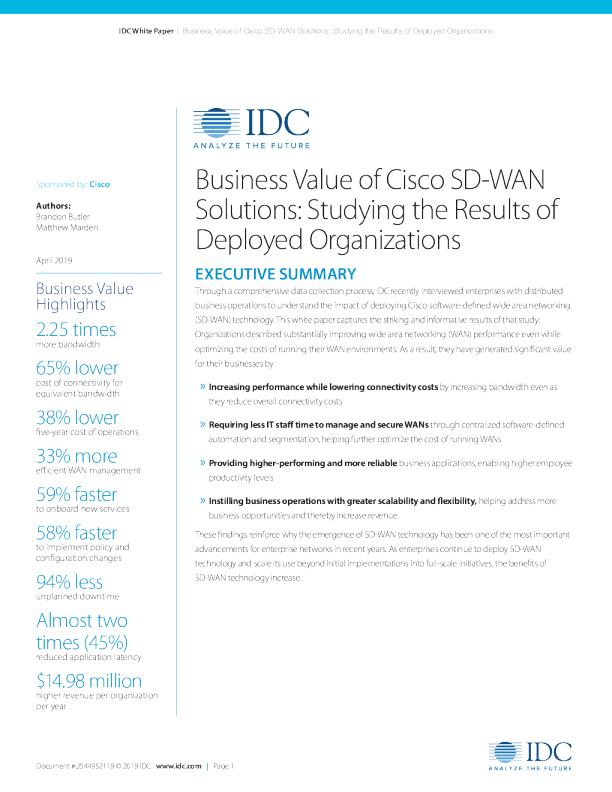 企业级思科SD-WAN解决方案的商业价值