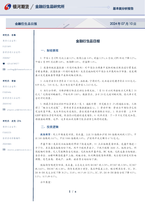 金融衍生品日报