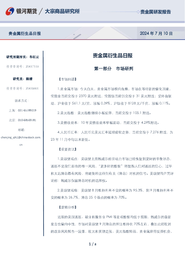 贵金属衍生品日报