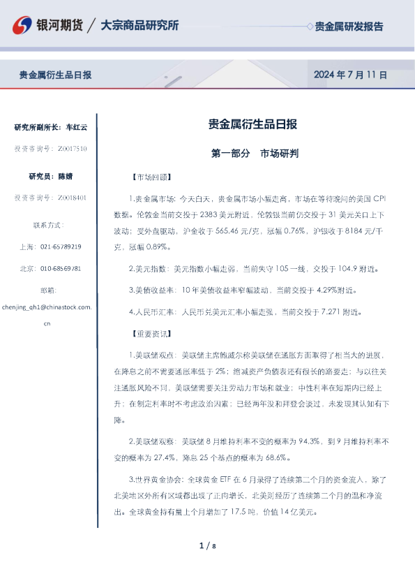 贵金属衍生品日报