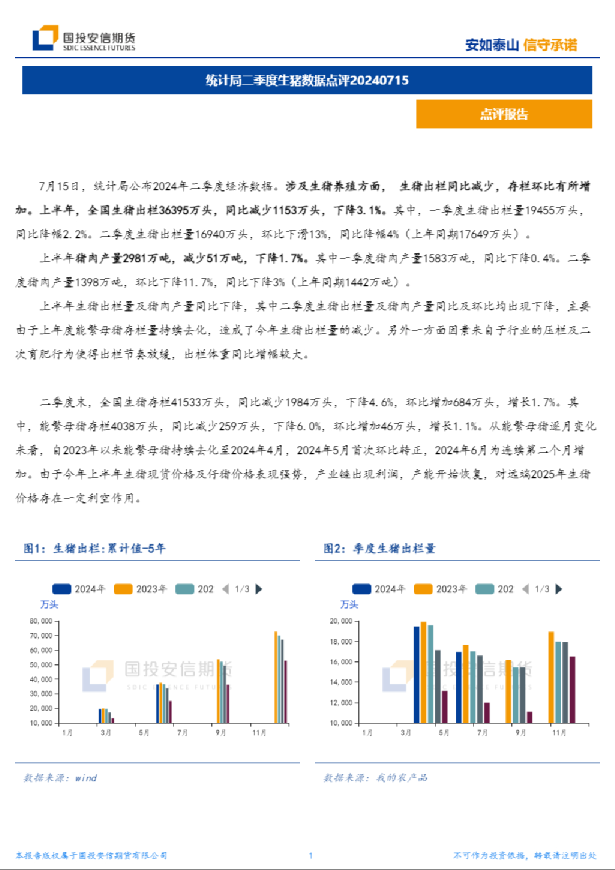 统计局二季度生猪数据点评