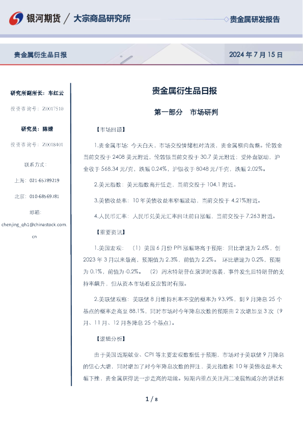 贵金属衍生品日报